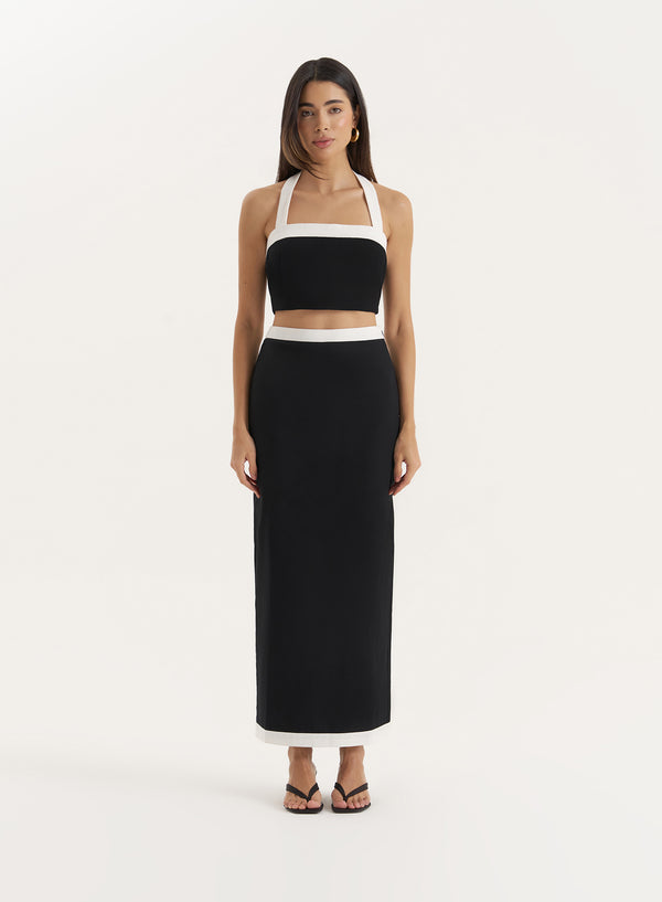 4th & reckless Black Contrast Trim Maxi Skirt- Brea