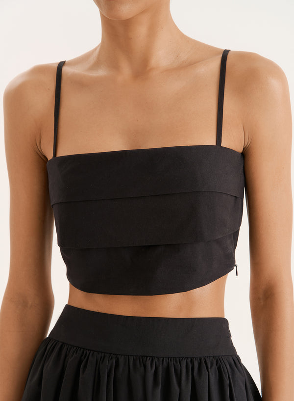 4th & Reckless Black Cotton Cami Crop Top- Marina