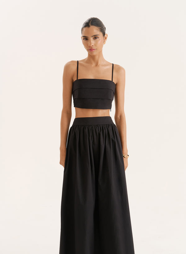4th & reckless Black Cotton Cami Crop Top- Marina