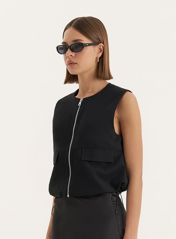 4th & Reckless Black Drawstring Gilet- Sei