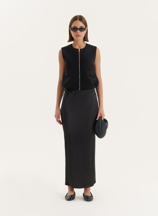 4th & reckless Black Drawstring Gilet- Sei