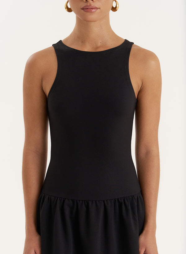 4th & Reckless Black Drop Waist Mini Dress- Shayna