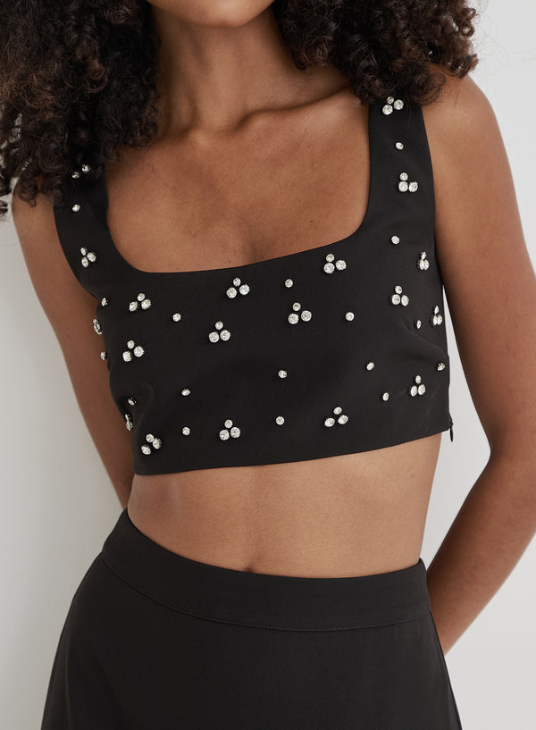 4th & Reckless Black Embellished Crop Top- Sara