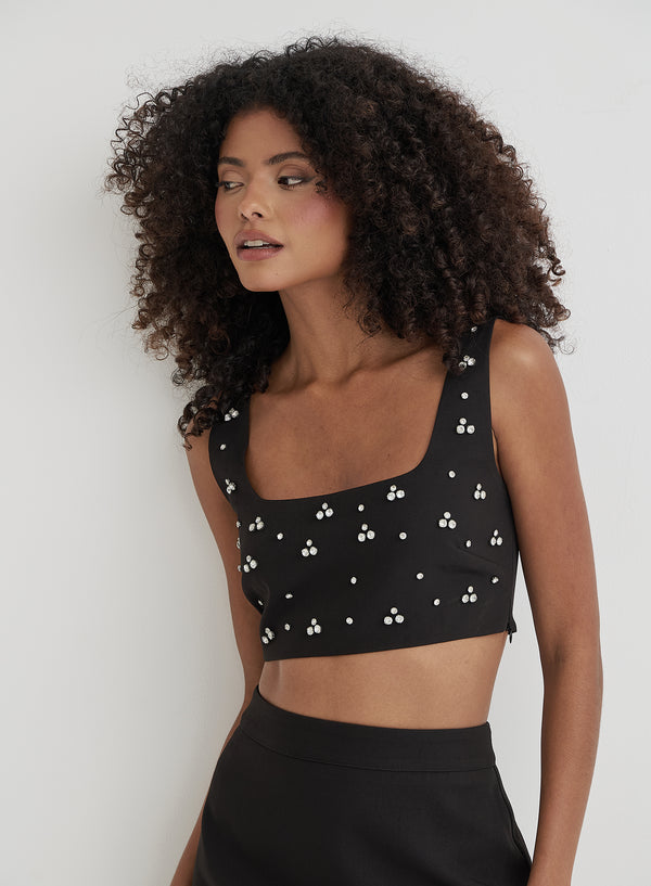 4th & reckless Black Embellished Crop Top- Sara