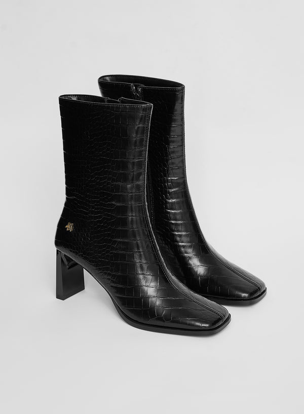 4th & Reckless Black Faux Croc Ankle Boot- Toronto