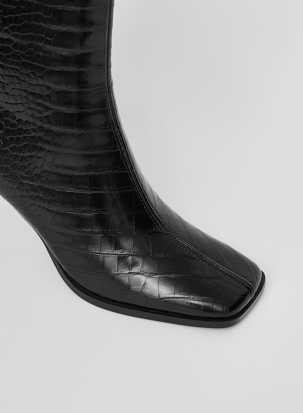 4th & Reckless Black Faux Croc Ankle Boot- Toronto