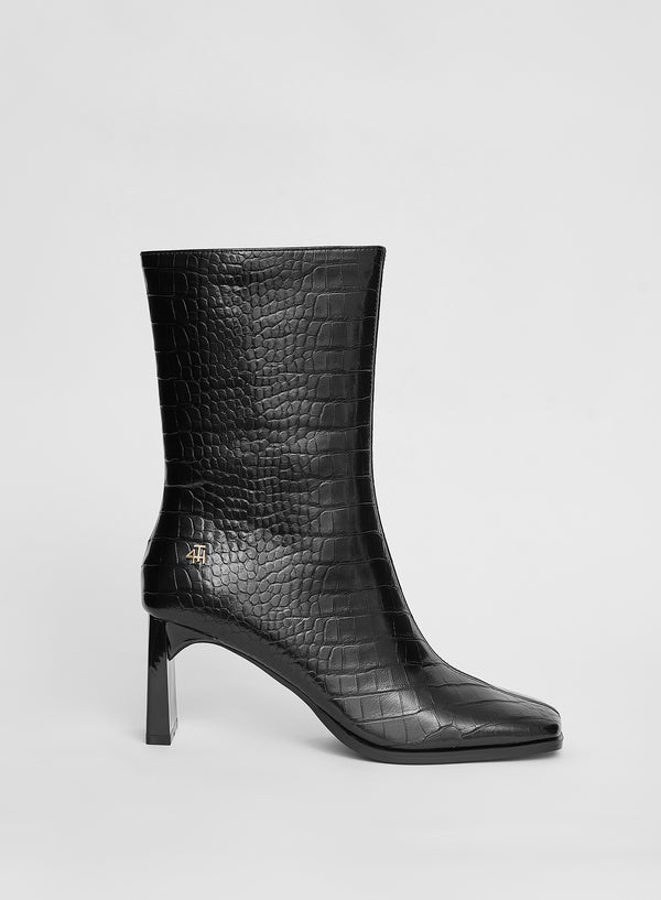 4th & reckless Black Faux Croc Ankle Boot- Toronto