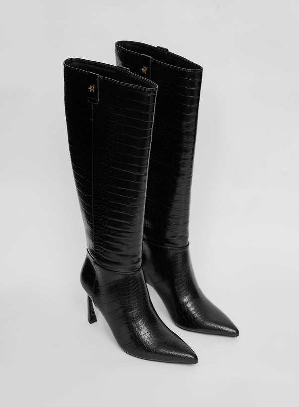 4th & Reckless Black Faux Croc Boots- Manchester