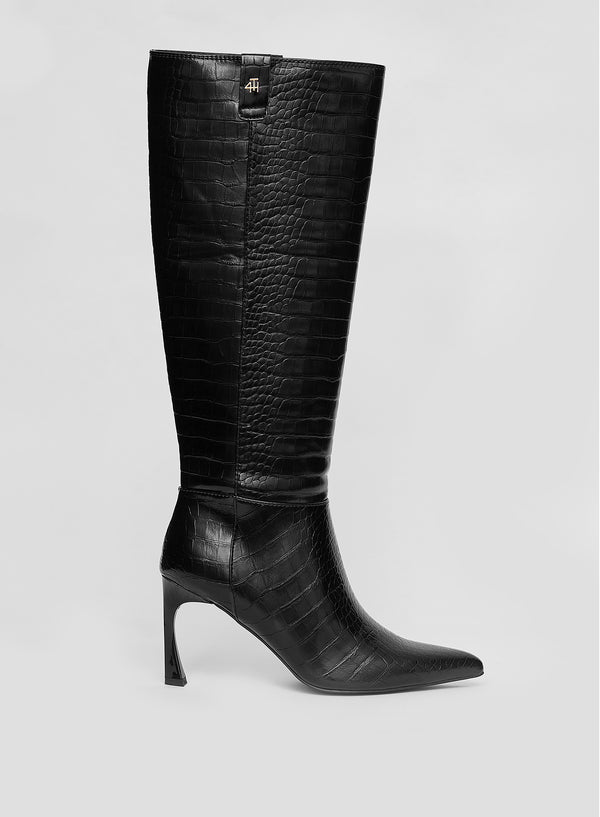 4th & reckless Black Faux Croc Boots- Manchester