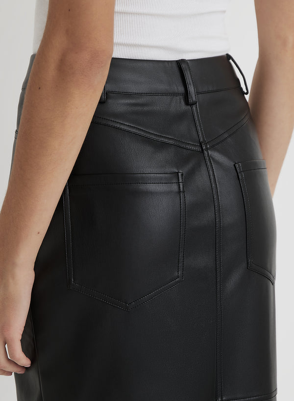 4th & Reckless Black Faux Leather Maxi Skirt- Karmin