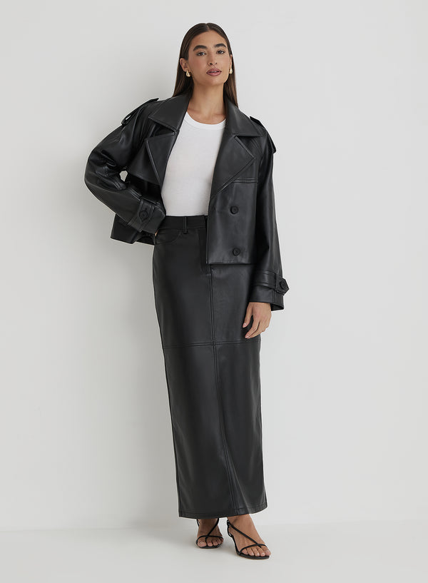 4th & reckless Black Faux Leather Maxi Skirt- Karmin