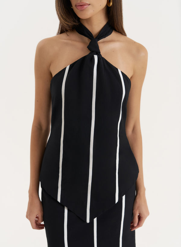 4th & Reckless Black Halterneck Stripe Top- Tate