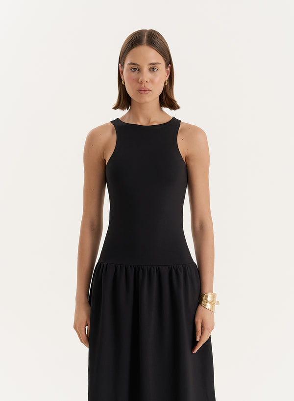 4th & Reckless Black Jersey Drop Waist Dress- Shannon