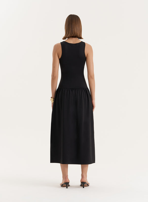 4th & Reckless Black Jersey Drop Waist Dress- Shannon