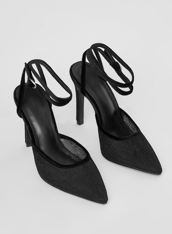 4th & Reckless Black Lace Heeled Sandal- Venice