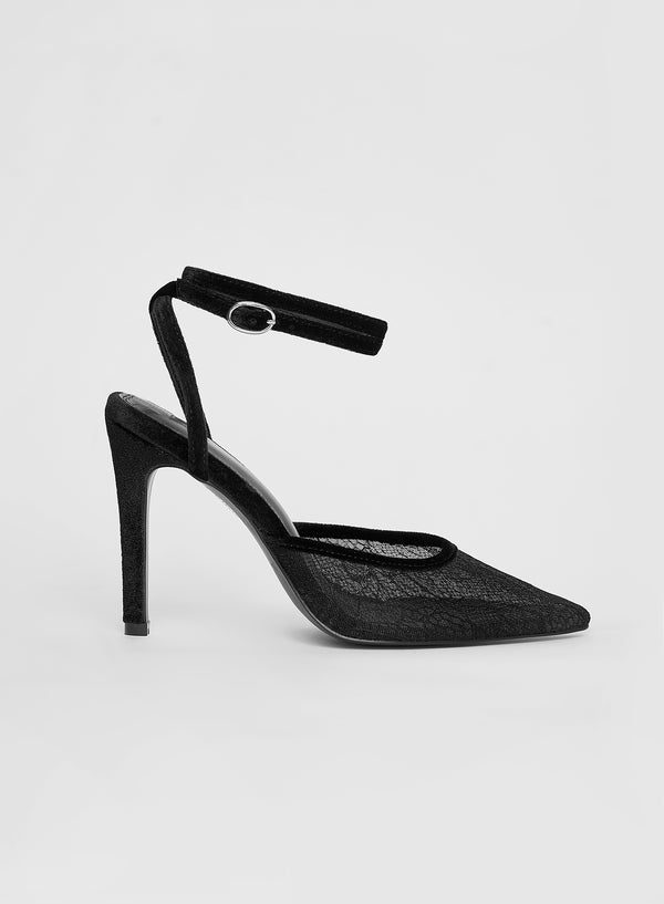 4th & reckless Black Lace Heeled Sandal- Venice