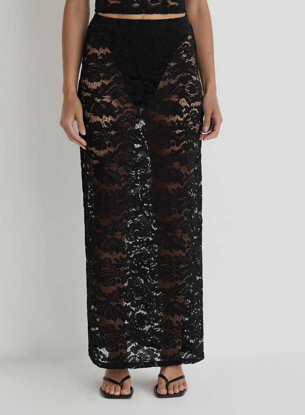 4th & Reckless Black Lace Maxi Skirt- Olga