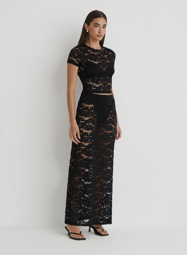 4th & reckless Black Lace Maxi Skirt- Olga