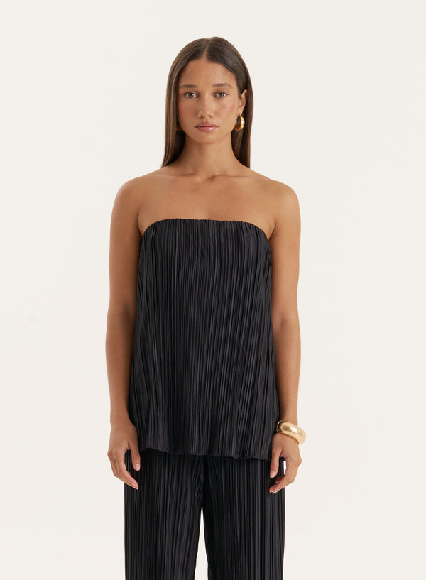 4th & reckless Black Plisse Bandeau Top- Olivia