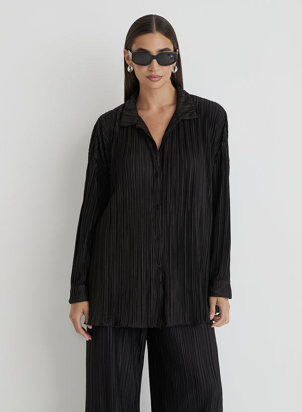 4th & reckless Black Plisse Shirt - Palais