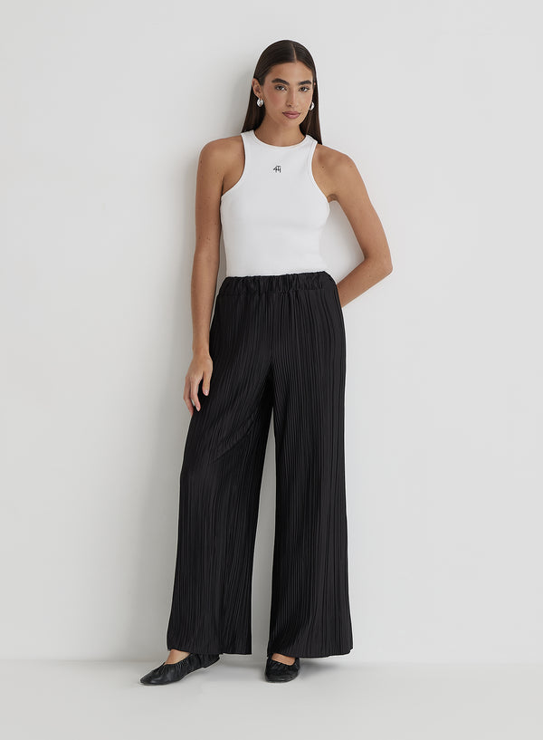 4th & Reckless Black Plisse Trousers - Palais