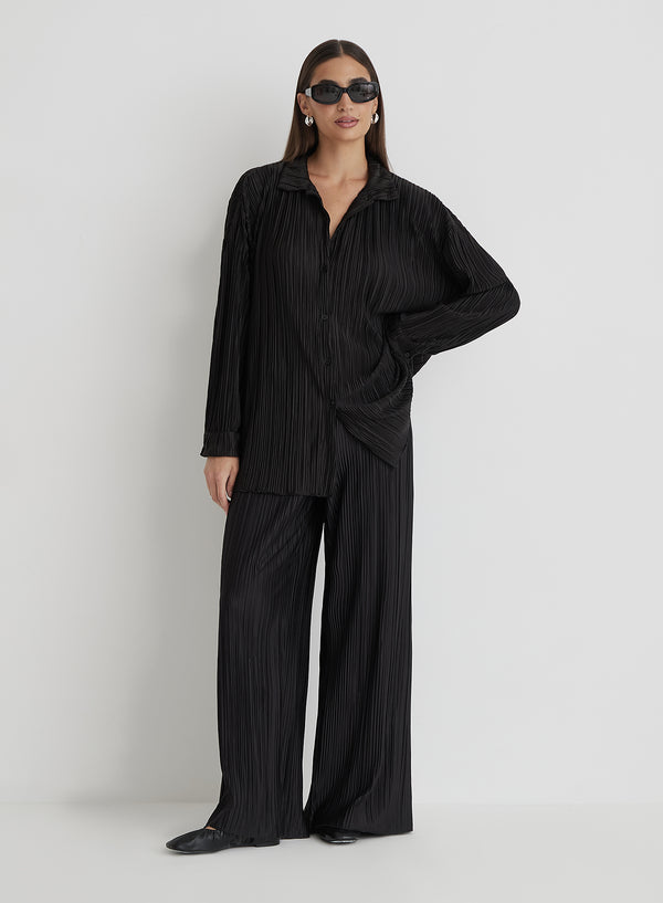4th & reckless Black Plisse Trousers - Palais