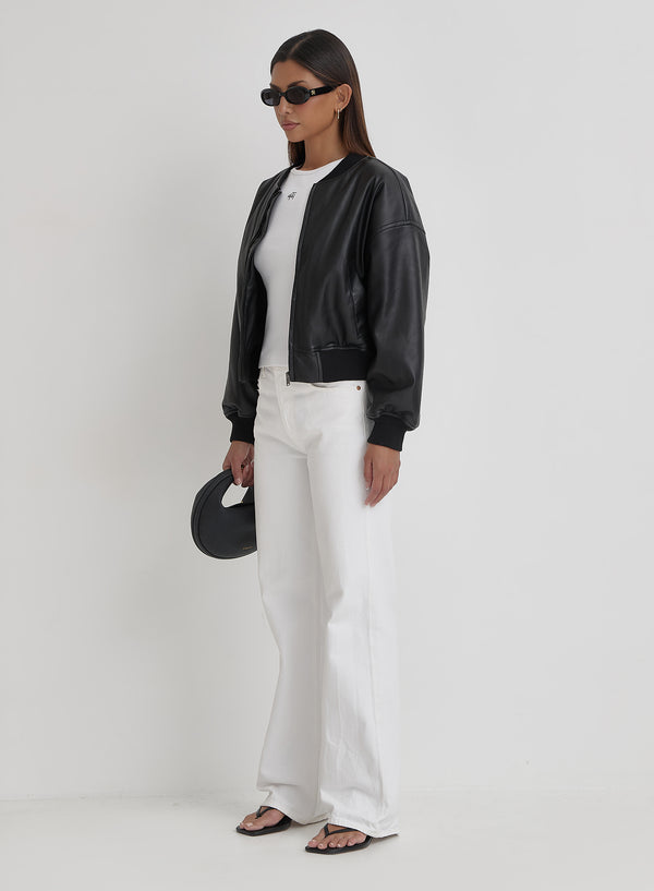 4th & Reckless Black PU Bomber Jacket- Layton
