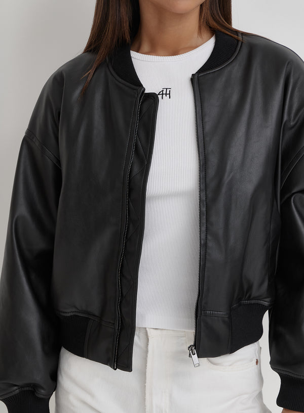 4th & Reckless Black PU Bomber Jacket- Layton
