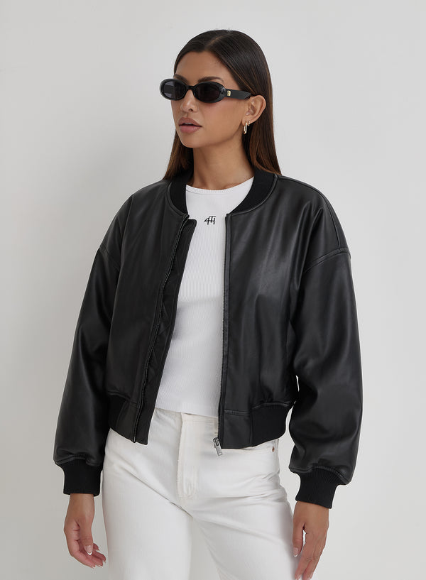 4th & reckless Black PU Bomber Jacket- Layton