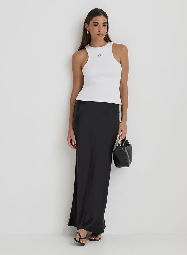 4th & Reckless Black Satin Maxi Skirt- Novah