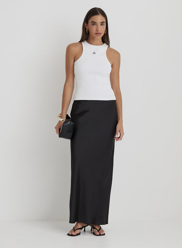 4th & Reckless Black Satin Maxi Skirt- Novah