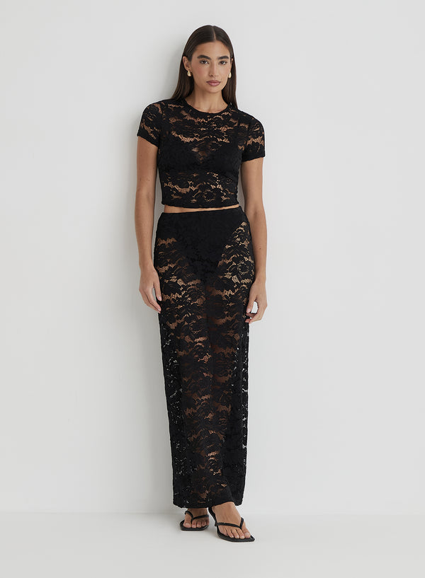 4th & reckless Black Short Sleeve Lace Top- Olga