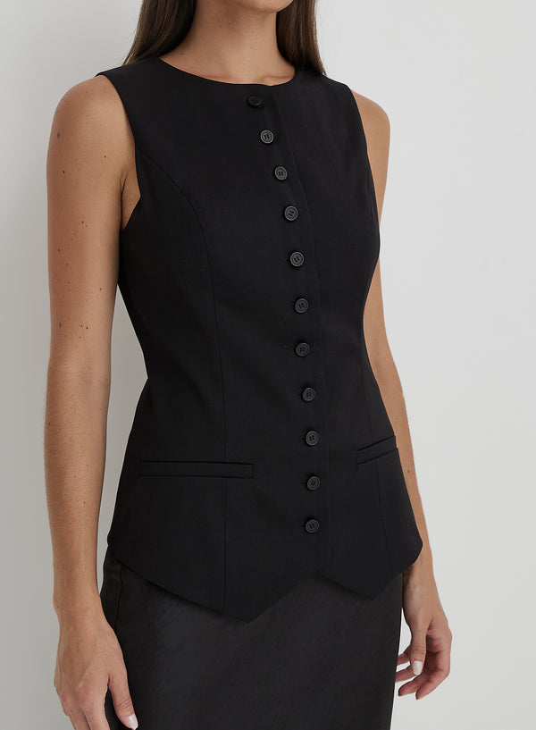 4th & Reckless Black Tailored Waistcoat- Briella