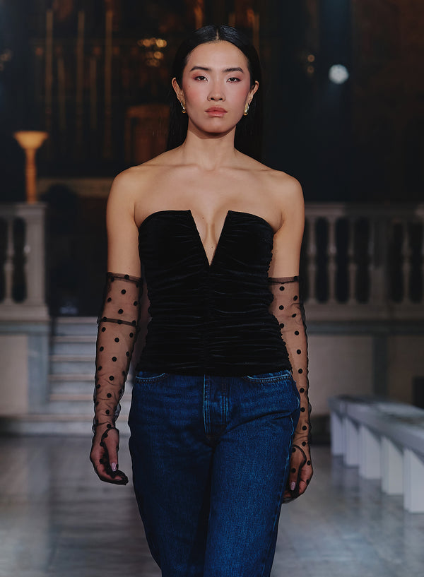 4th & Reckless Black Velvet Bandeau Corset- Celio