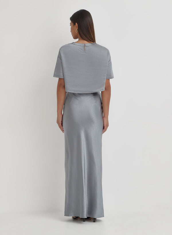 4th & Reckless Blue Steel Satin Cropped Top- Dara