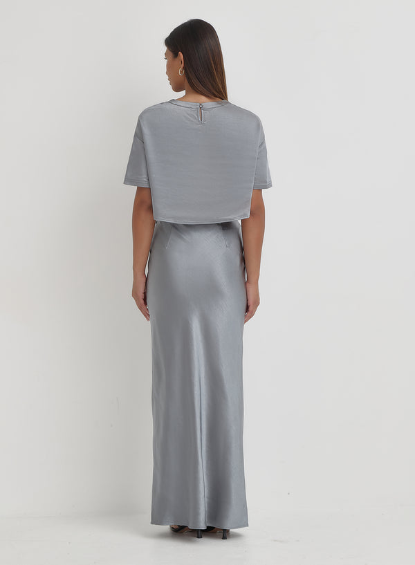 4th & Reckless Blue Steel Satin Maxi Skirt- Dara