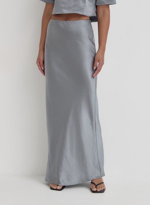 4th & reckless Blue Steel Satin Maxi Skirt- Dara
