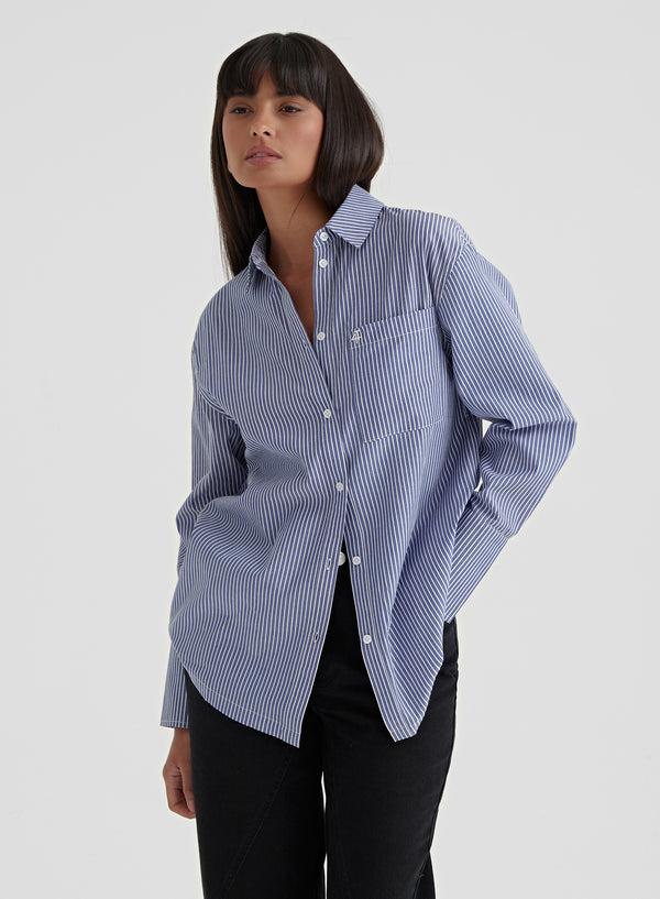 4th & reckless Blue Stripe Shirt – Haleema