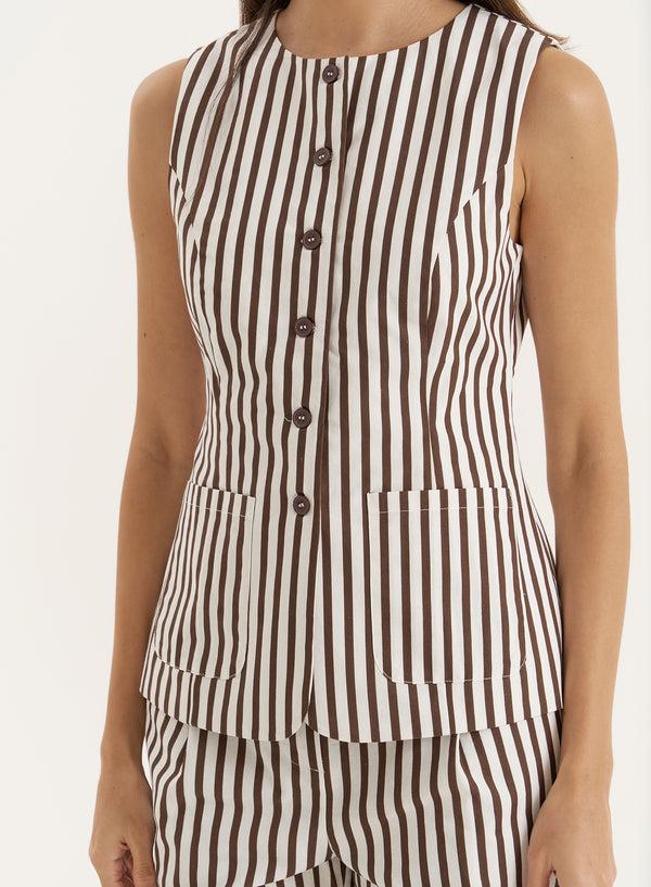 4th & Reckless Brown Stripe Tailored Waistcoat- Lisa