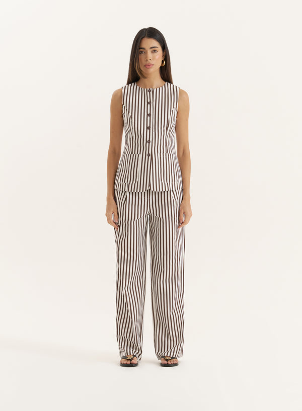 4th & Reckless Brown Stripe Tailored Waistcoat- Lisa