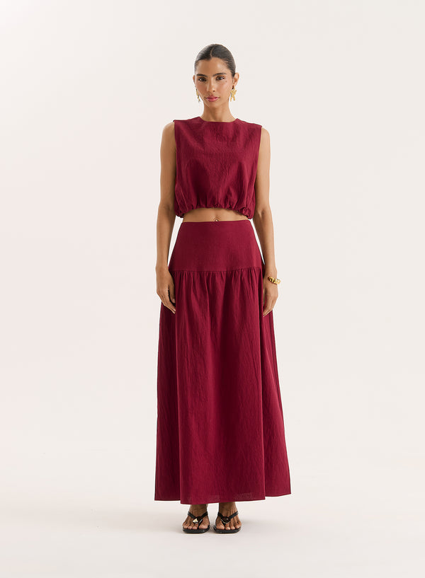 4th & Reckless Burgundy Cotton Bubble Hem Top- Selene