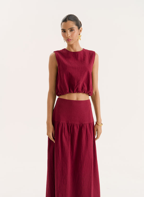 4th & reckless Burgundy Cotton Bubble Hem Top- Selene