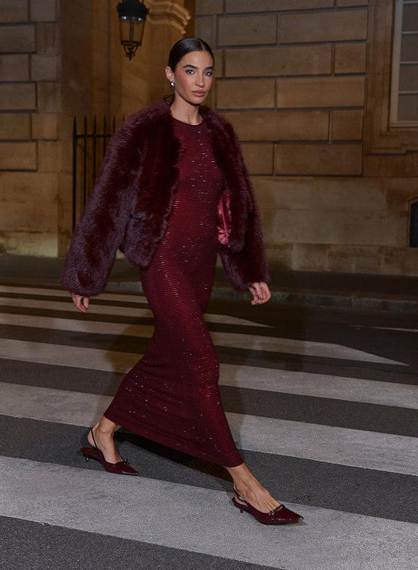4th & Reckless Burgundy Embellished Maxi Dress- Jaden