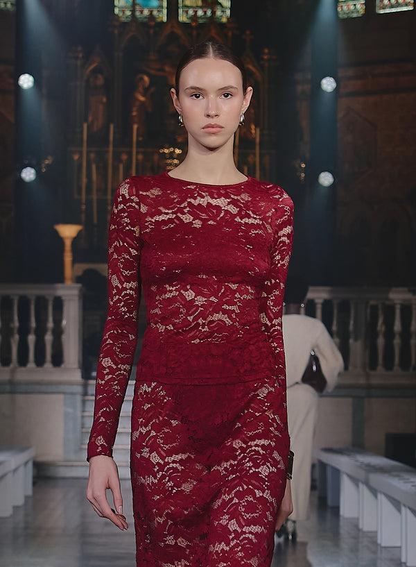 4th & Reckless Burgundy Lace Long Sleeve Top- Emery