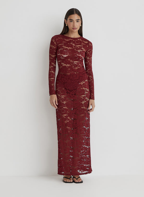 4th & Reckless Burgundy Lace Long Sleeve Top- Emery