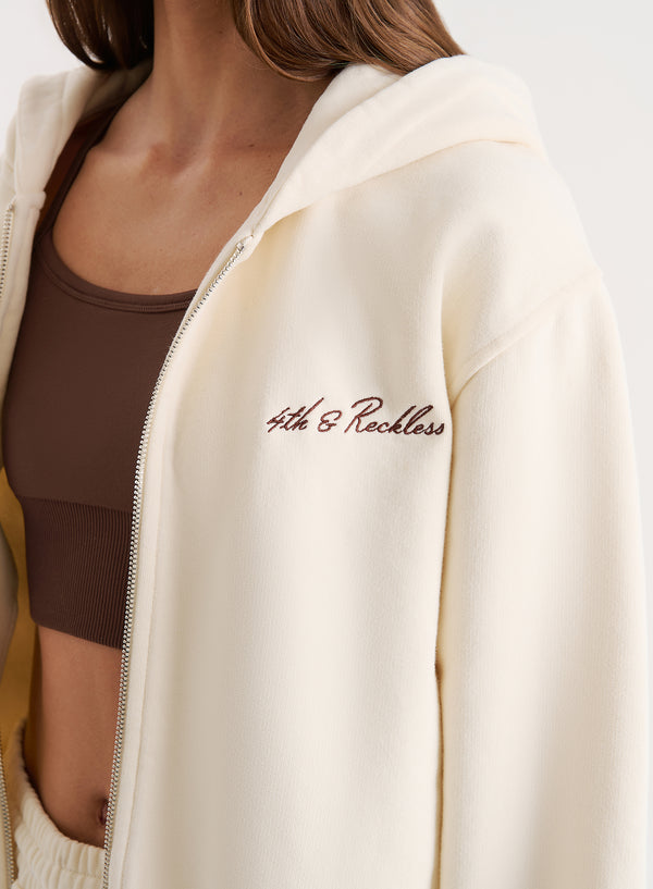4th & Reckless Buttercream Branded Zip Hoodie- Nila