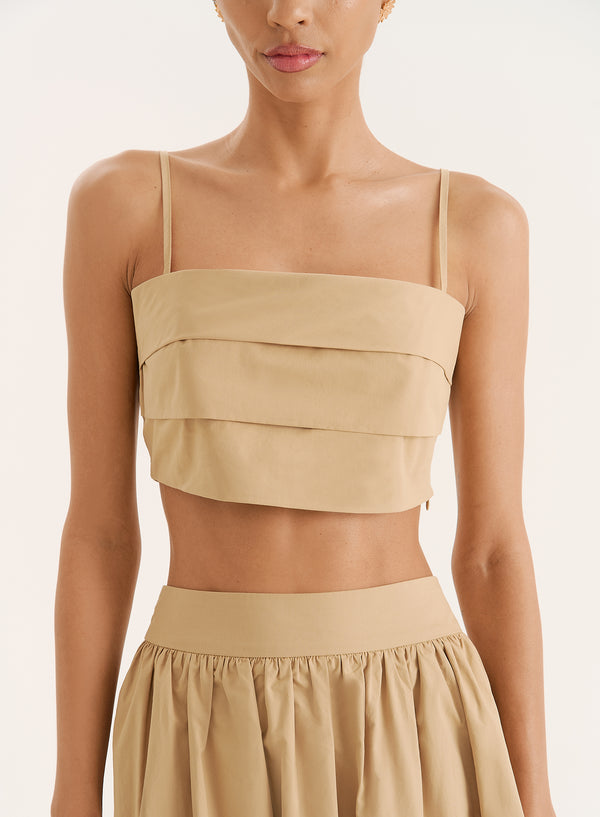 4th & Reckless Camel Cotton Cami Crop Top- Marina