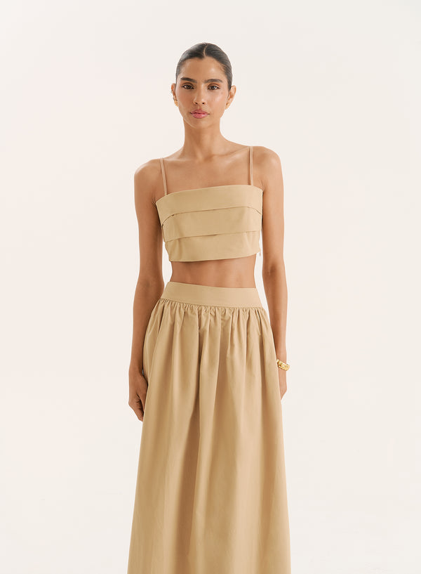 4th & reckless Camel Cotton Cami Crop Top- Marina