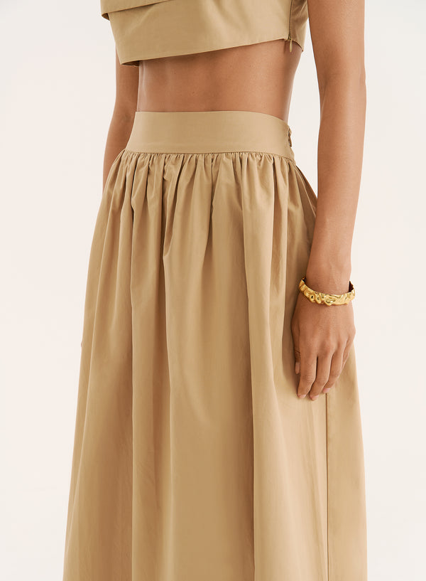 4th & Reckless Camel Cotton Maxi Skirt- Marina