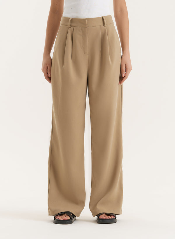 4th & Reckless Camel Tailored Wide Leg Trouser- Reese